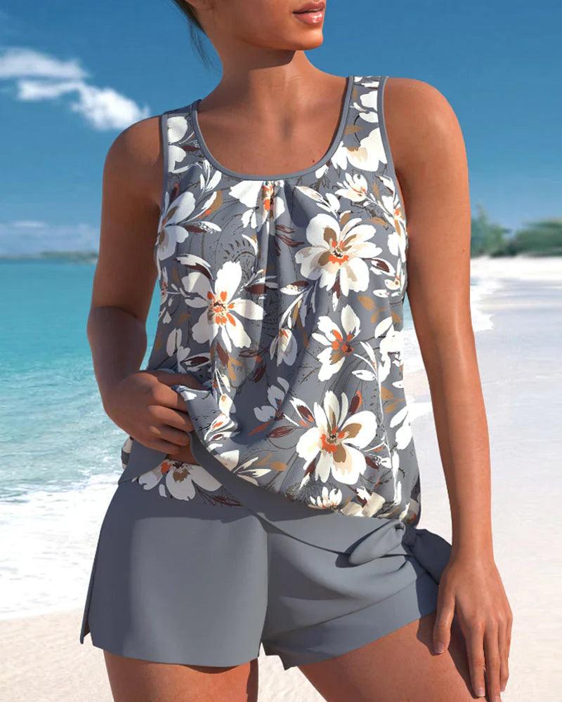 Levoire | Ensemble De Tankini Avec Motif Floral Pour Femmes Gris