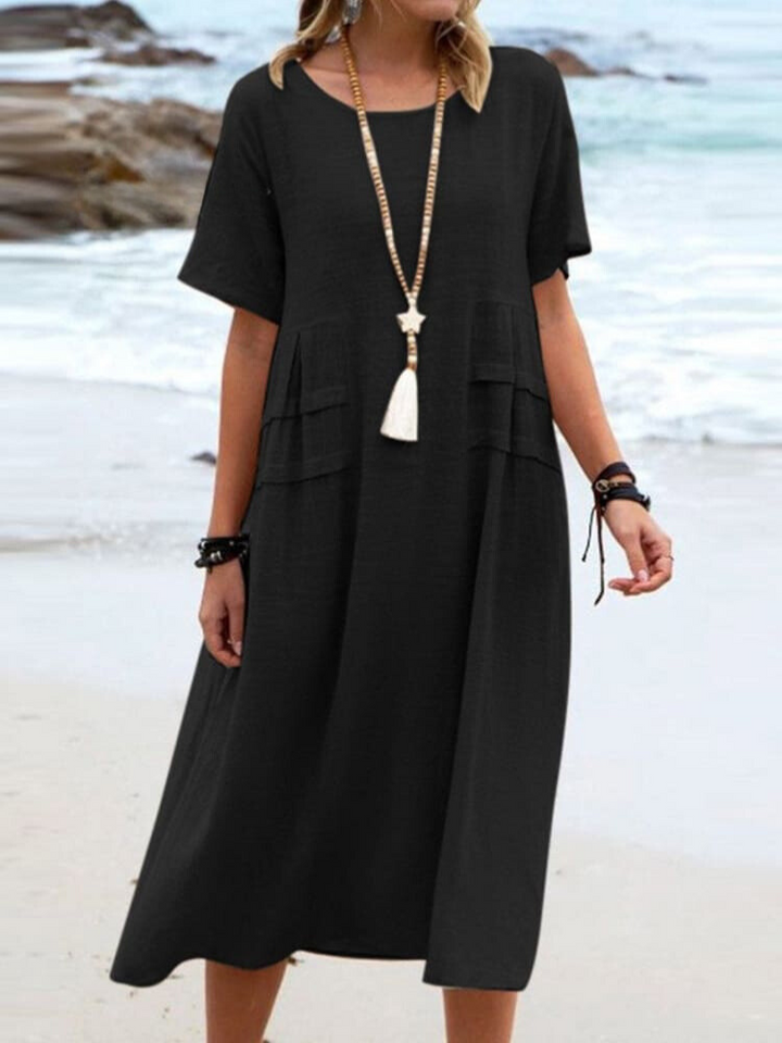 Levoire | Robe En Coton Lin Unie Décontractée Noir