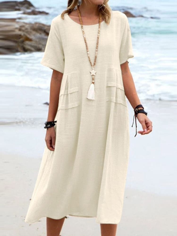 Levoire | Robe En Coton Lin Unie Décontractée Beige