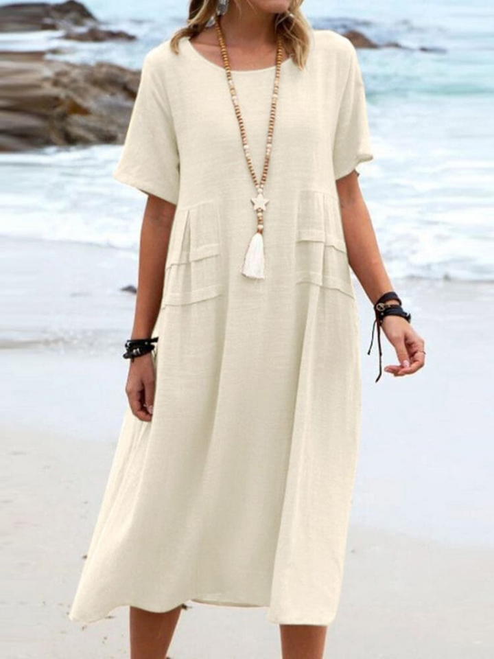 Levoire | Robe En Coton Lin Unie Décontractée Beige