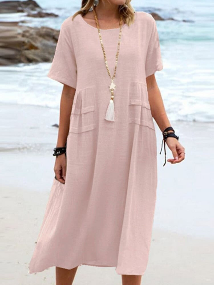 Levoire | Robe En Coton Lin Unie Décontractée Rosa