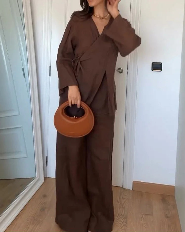 Levoire | Haut De Robe Enroulé Et Ensemble De Pantalons Larges