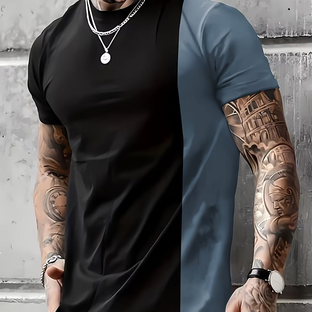 Levoire | T-Shirt Pour Hommes Avec Patchwork En Couleurs Contrastées Et Impression
