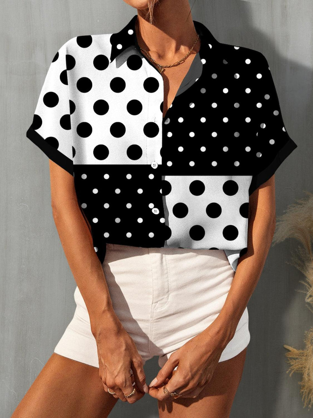 Levoire | Chemise À Manches Courtes À Pois Tendance Pour Femmes Noir