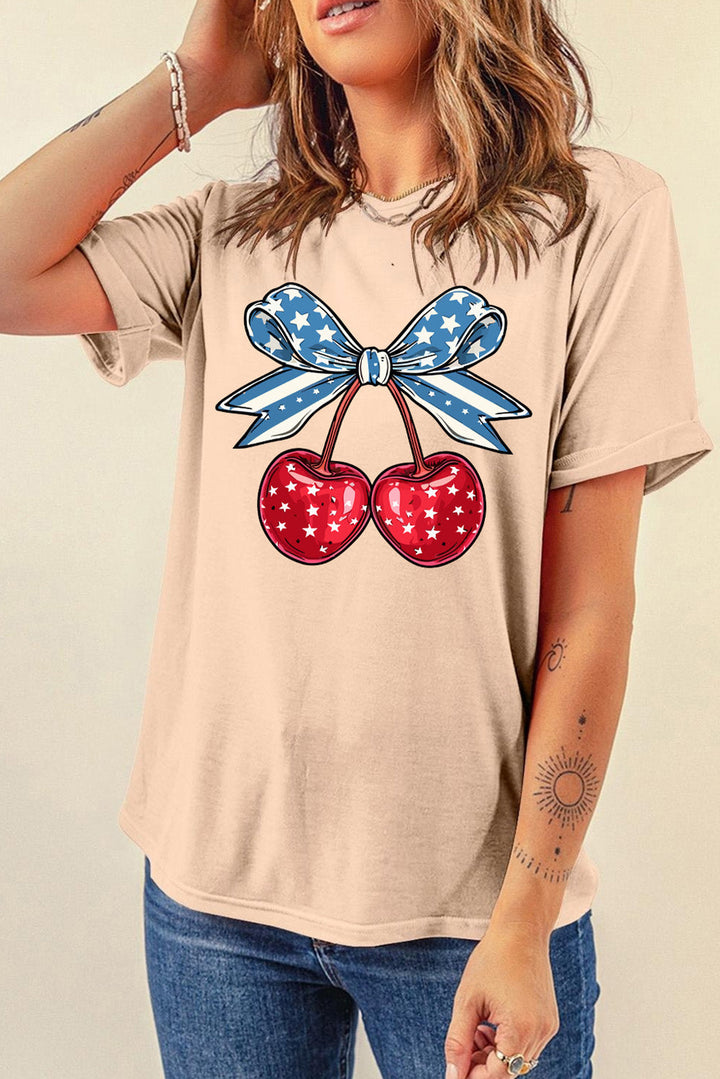 Levoire | Cerise Graphique Col Rond Manches Courtes T-shirt Tan