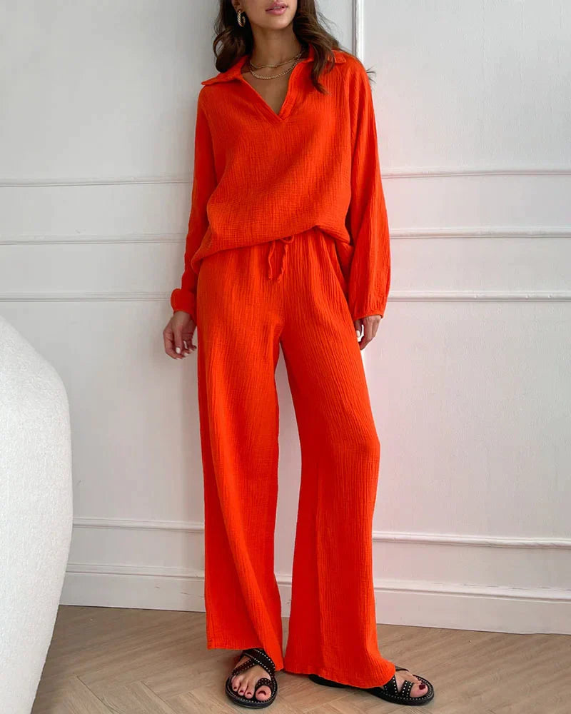 Levoire | Ensemble Deux Pièces Simple Avec Décolleté En V Orange