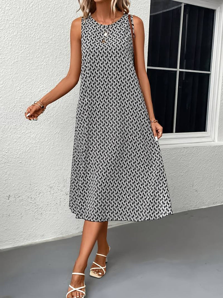 Levoire | Robe Midi Boho Sans Manches Avec Imprimé Intégral Noir