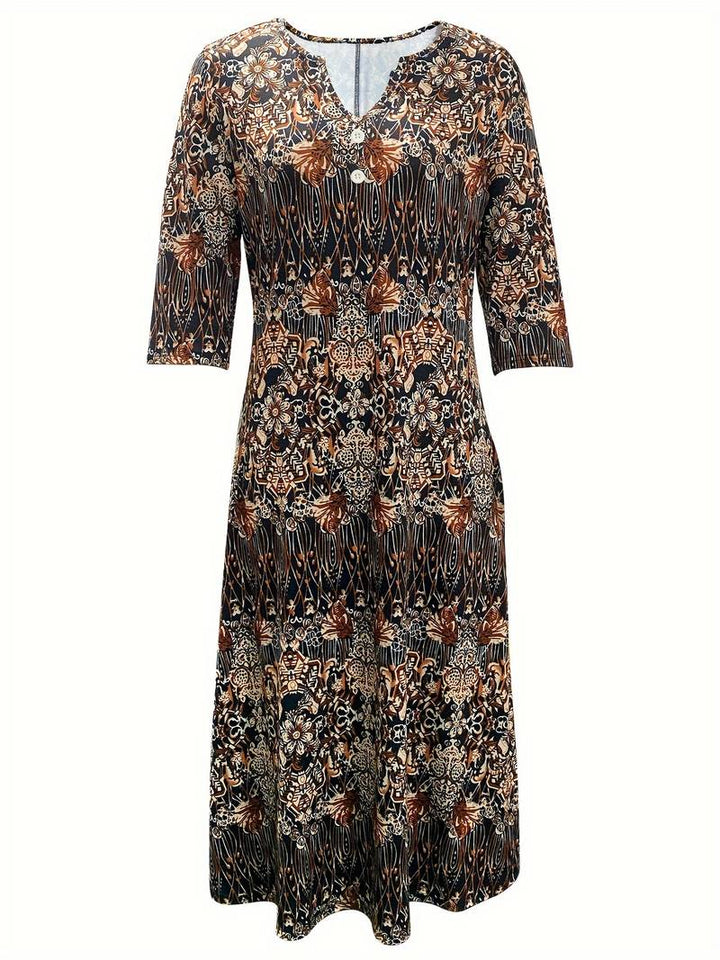 Levoire | Robe Midi Avec Impression Florale Et Manches 3/4
