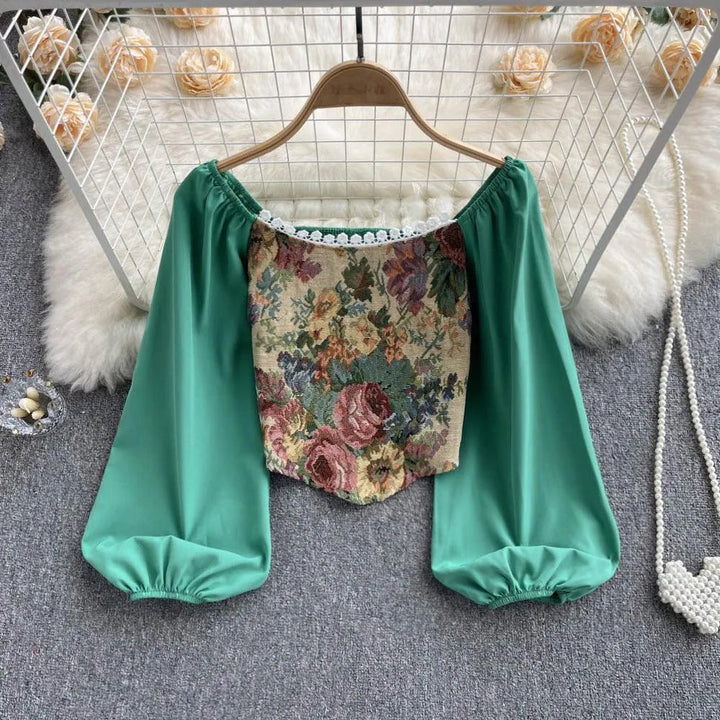 Levoire | Top coupe-palloklippa avec dentelle dans le style rétro Vert Une taille