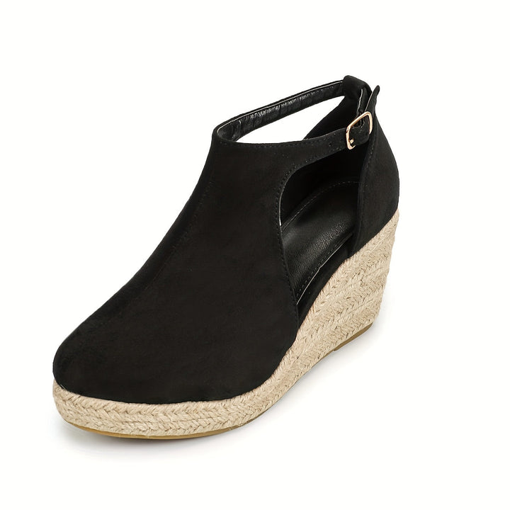 Levoire | Élégant Femmes Espadrilles À Talon Haut Et Boucles Noir