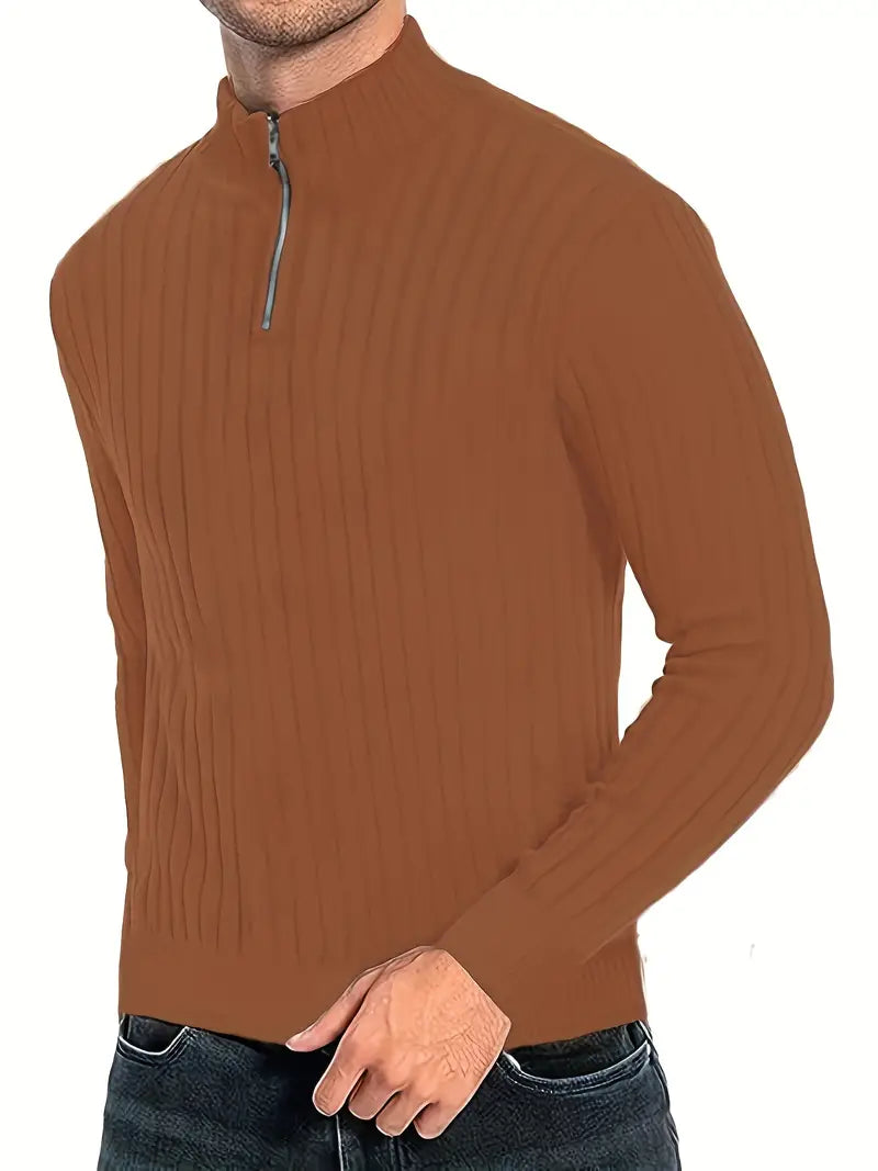 Levoire | Pull Homme De Loisirs Avec Décolleté En V Et Fermeture Éclair Pour Hommes Brun foncé