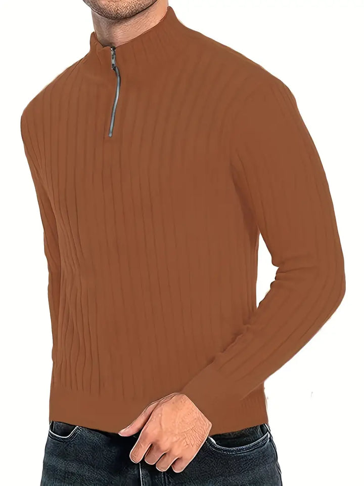 Levoire | Pull Homme De Loisirs Avec Décolleté En V Et Fermeture Éclair Pour Hommes Brun foncé