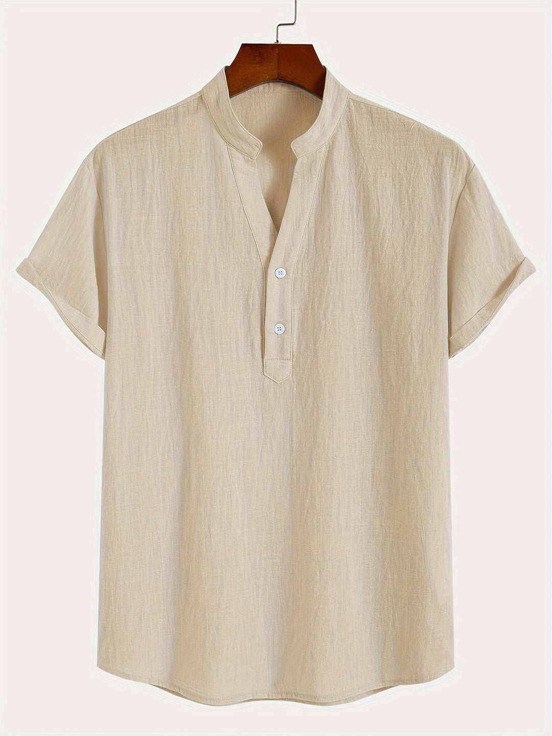 Levoire | T-Shirt Henley À Manches Courtes Unies Avec Col En V Profond