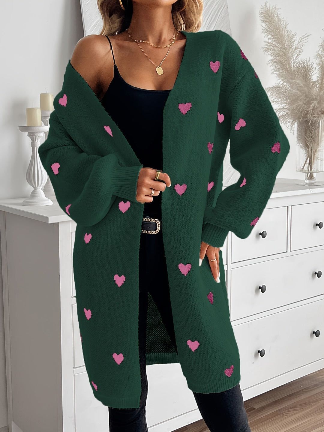 Levoire | Rennot Prestige Shirt Heart Pattern Long Cardigan Vert foncé