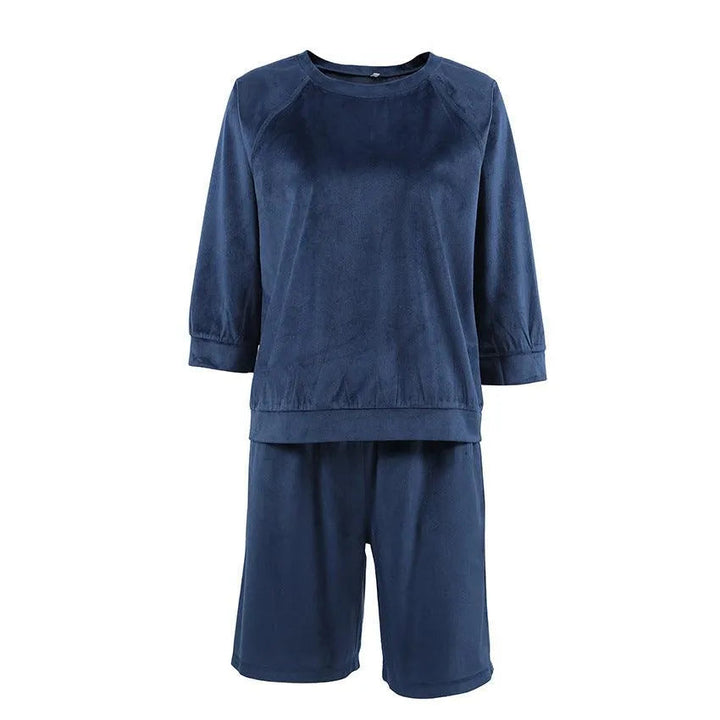 Levoire | Shorts bleus en velours à manches trois-quarts