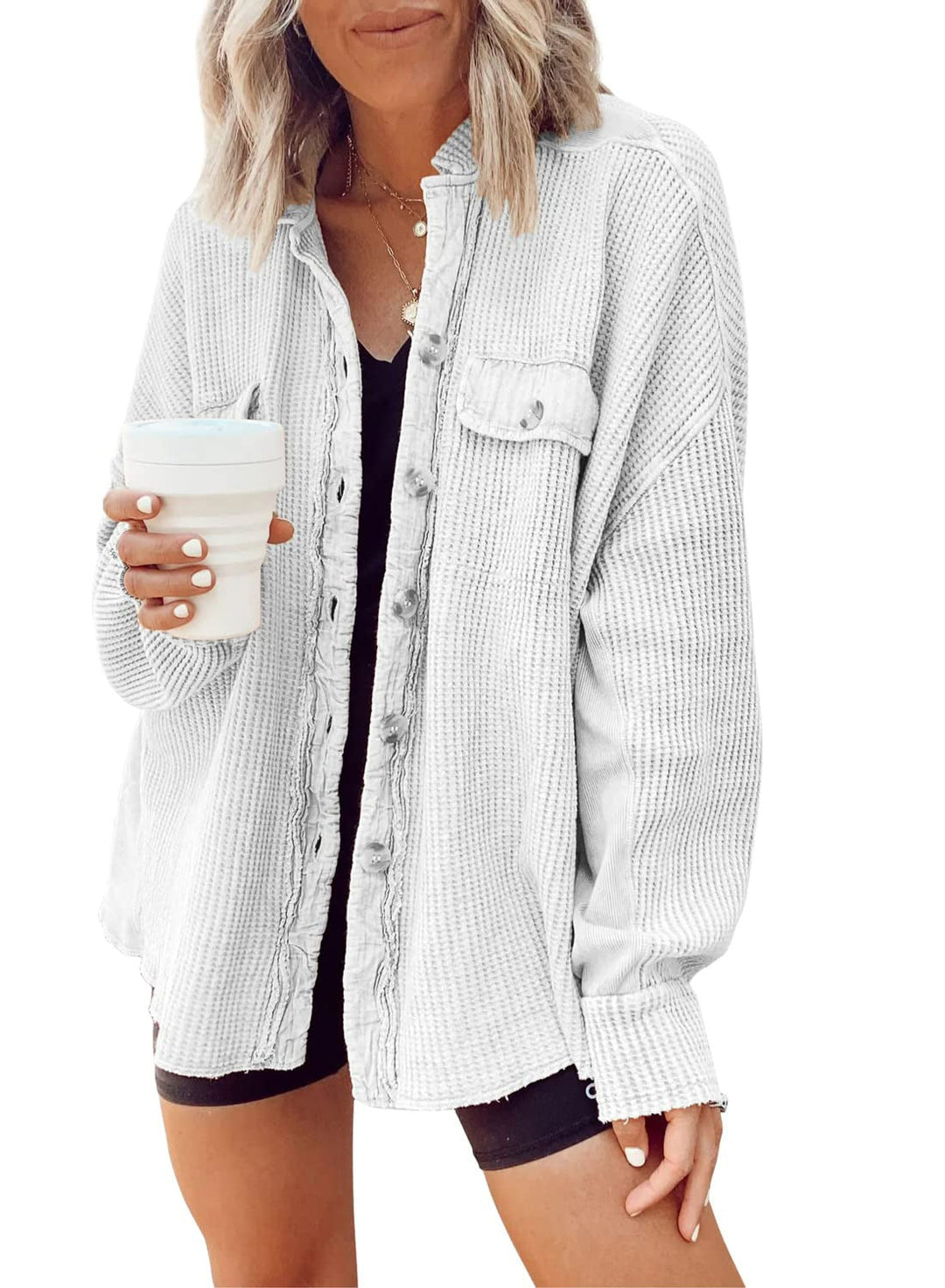 Levoire | Blouse À Boutons À Manches Longues Et Veste Matelassée Blanc