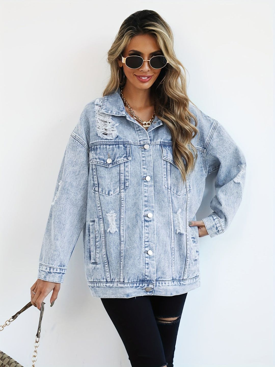 Levoire | Veste En Jean Grise À Manches Longues Et À Coupe Ample