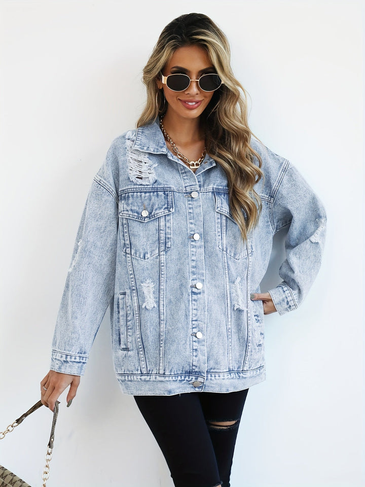 Levoire | Veste En Jean Grise À Manches Longues Et À Coupe Ample