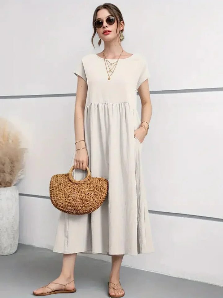 Levoire | Robe À Manches Courtes Pour Femme - Midi Blanc