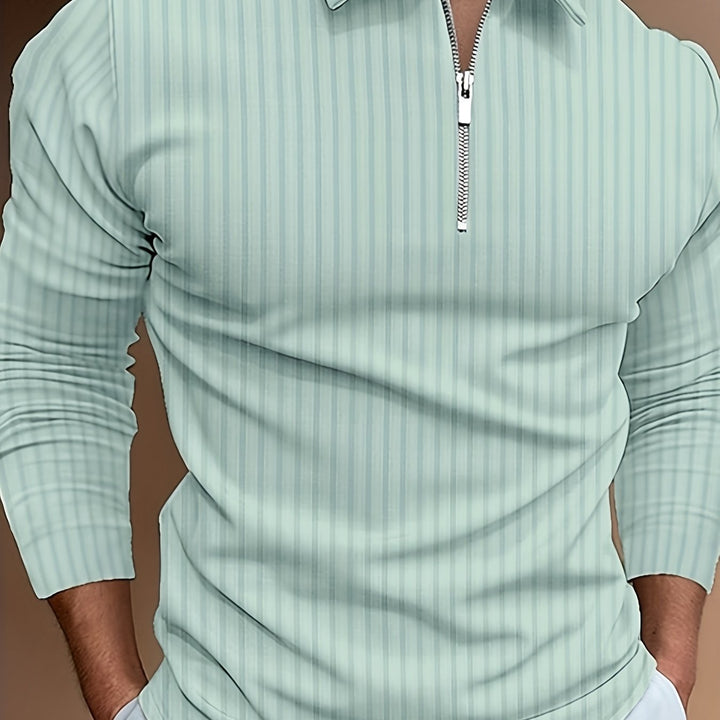 Levoire | Rayures Verticales Chemise Pour Hommes Avec Zip Et Manches Longues Smaragdi