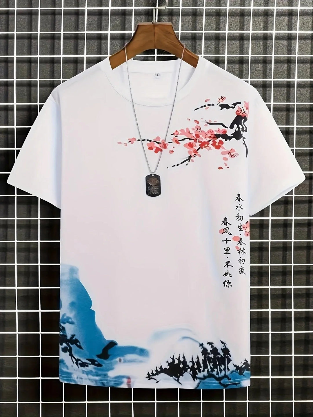 Levoire | T-Shirt Homme Design Fleurs Et Vagues Blanc