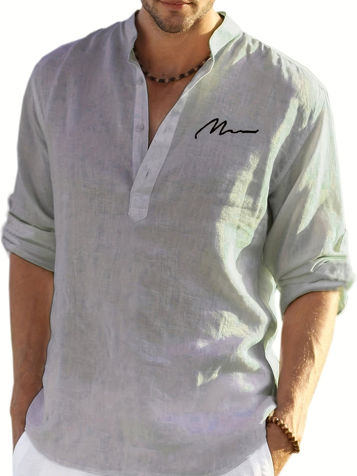 Levoire | Retro Pellavasekoite Henley-Shirt À Manches Longues Gris clair