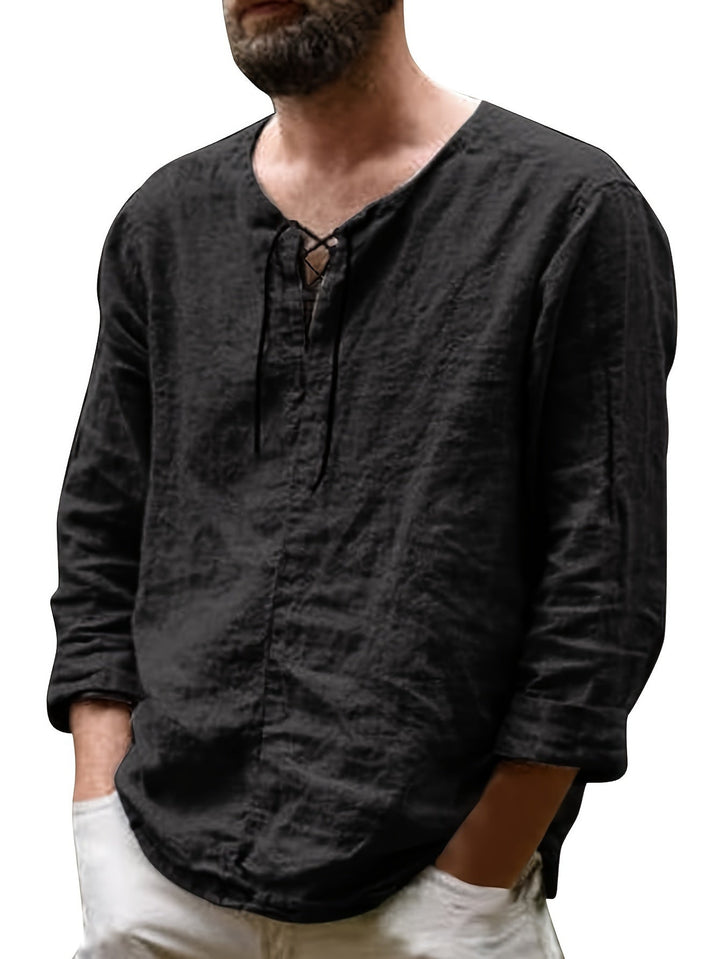 Levoire | T-Shirt Henley À Manches Longues En Mélange Coton-Lin Printemps/Automne