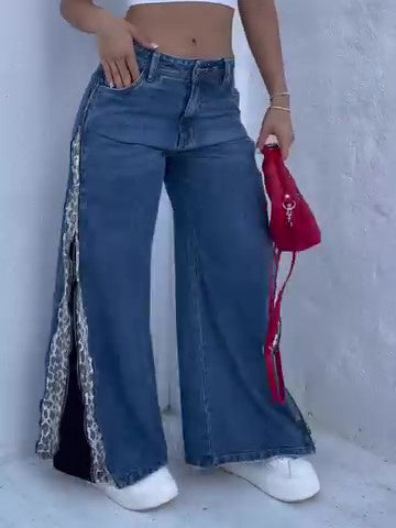 Levoire | Jeans avec fermeture éclair et motif léopard