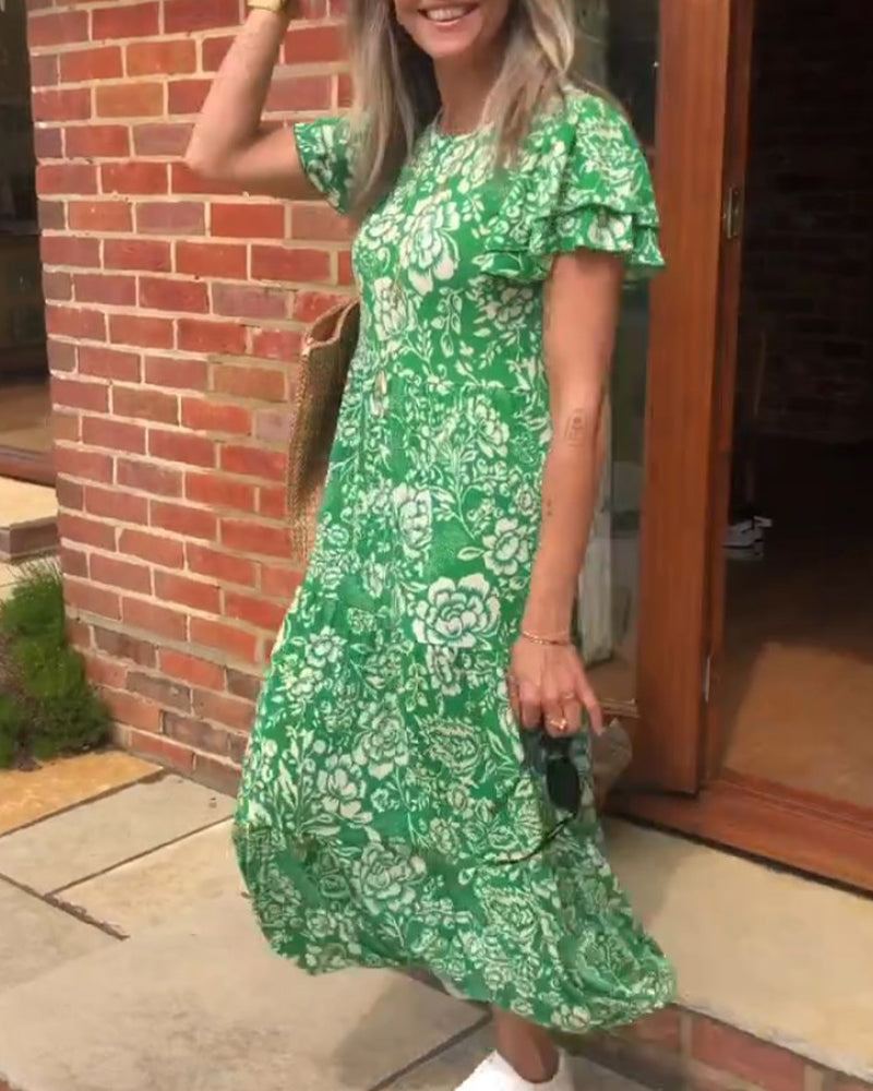 Levoire | Robe Longue Avec Motif Floral Et Manches Courtes
