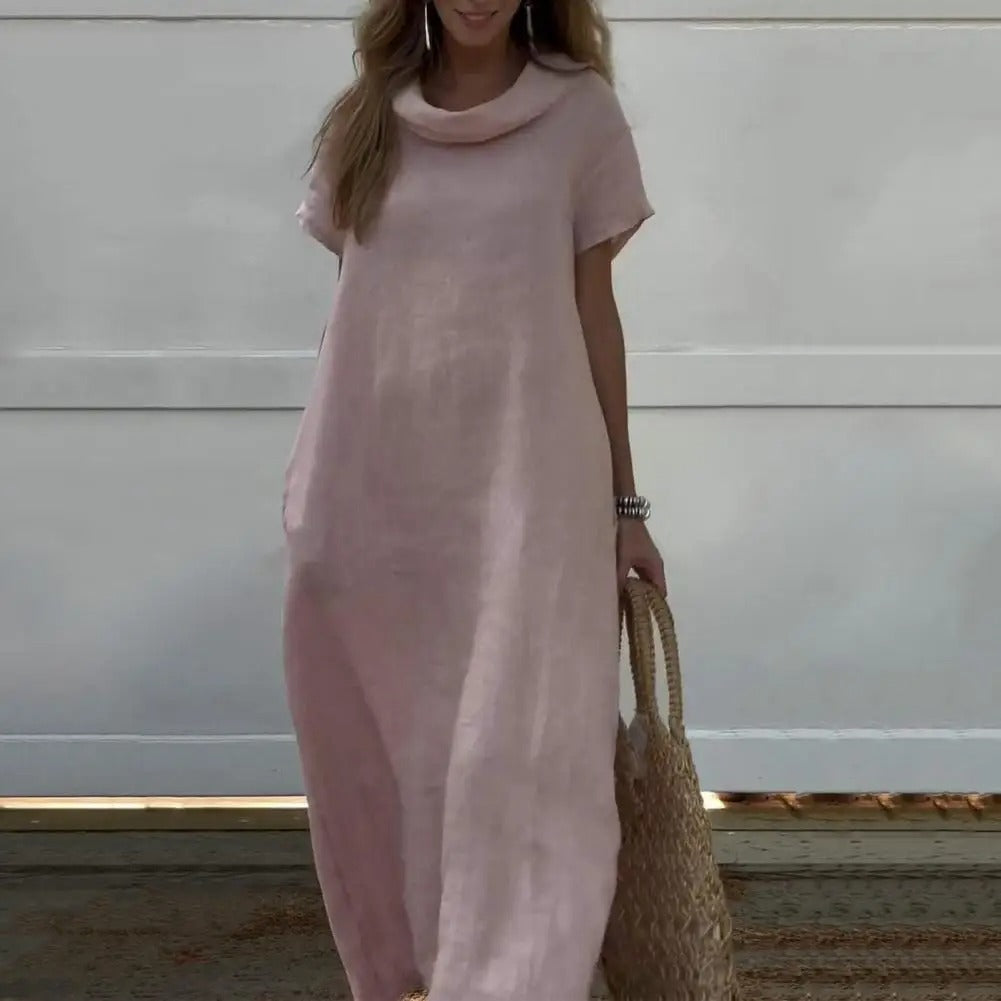 Levoire | Robe En Effet Lin Avec Col Élégant Rosa