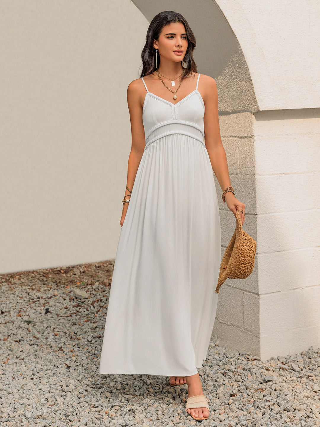 Levoire | Robe Maxi Cami Sans Manches À Décolleté En V Avec Décolleté Carré