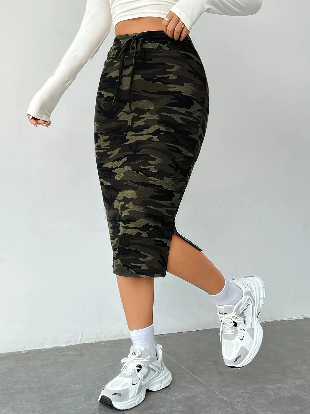 Levoire | Jupe À Paillettes À Taille Haute En Motif Camouflage Olive vert 1