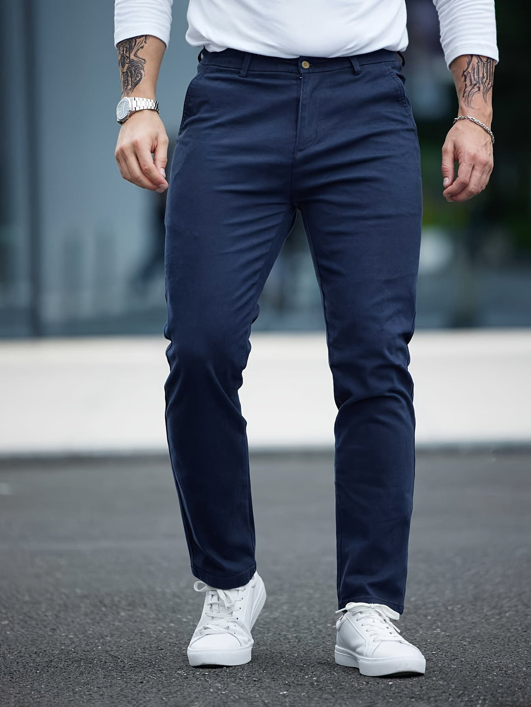 Levoire | Pantalon En Coton Slim Fit Pour Homme Avec Broderie Couleurs De Saison Bleu
