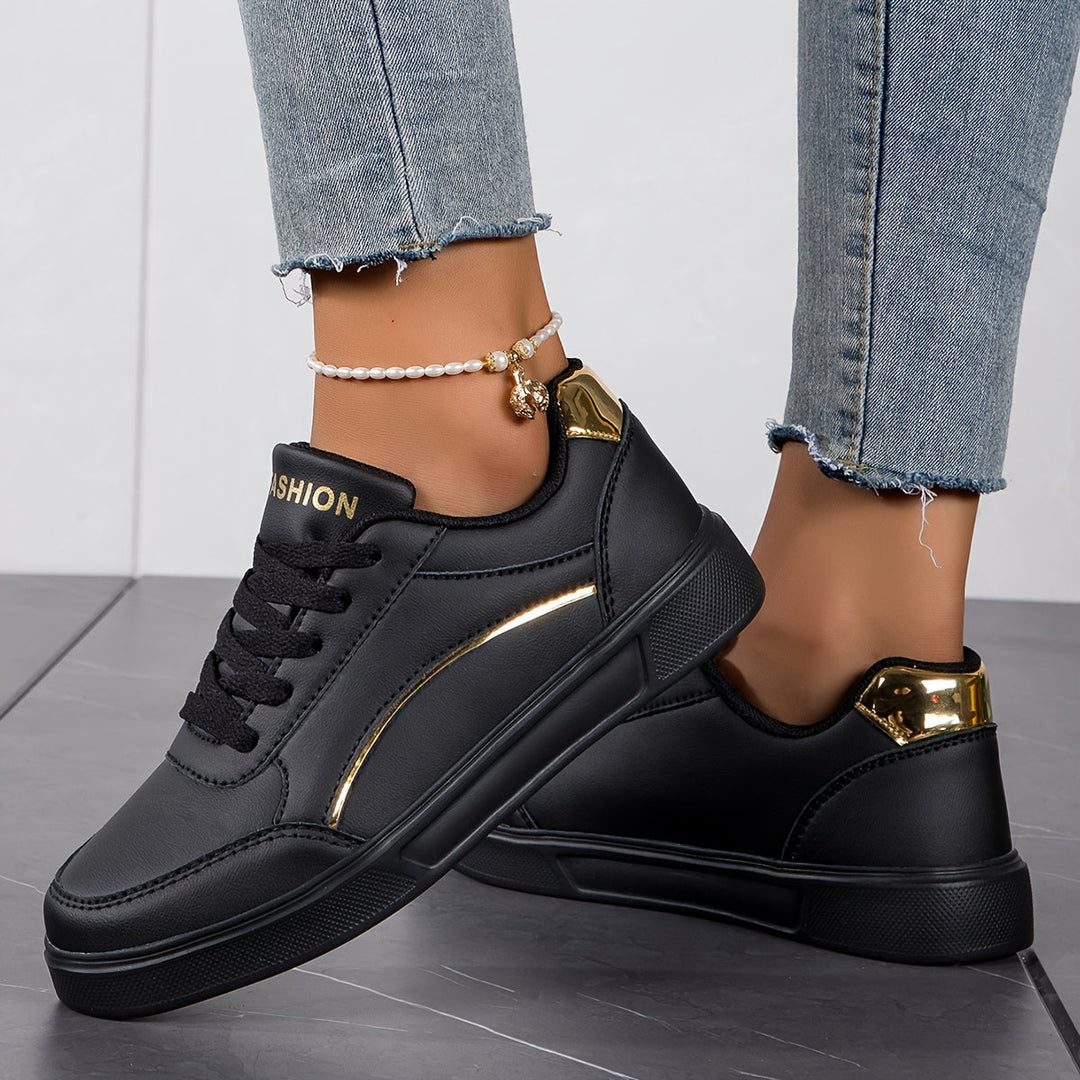 Levoire | Sneakers Pour Femmes Design Non Amalgamé Avec Lacets Et Semelle Douce Noir