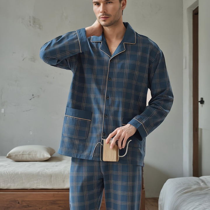 Levoire | Pyjama Set Pour Hommes À Motif Avec Revers Et Manches Longues