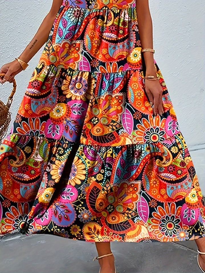 Levoire | Femme Robe de débardeur à volants imprimée en partout - Orange Rouge
