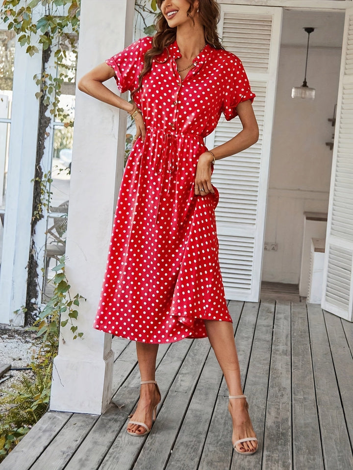 Levoire | Polka Dot Print V-cou robe femme Rouge