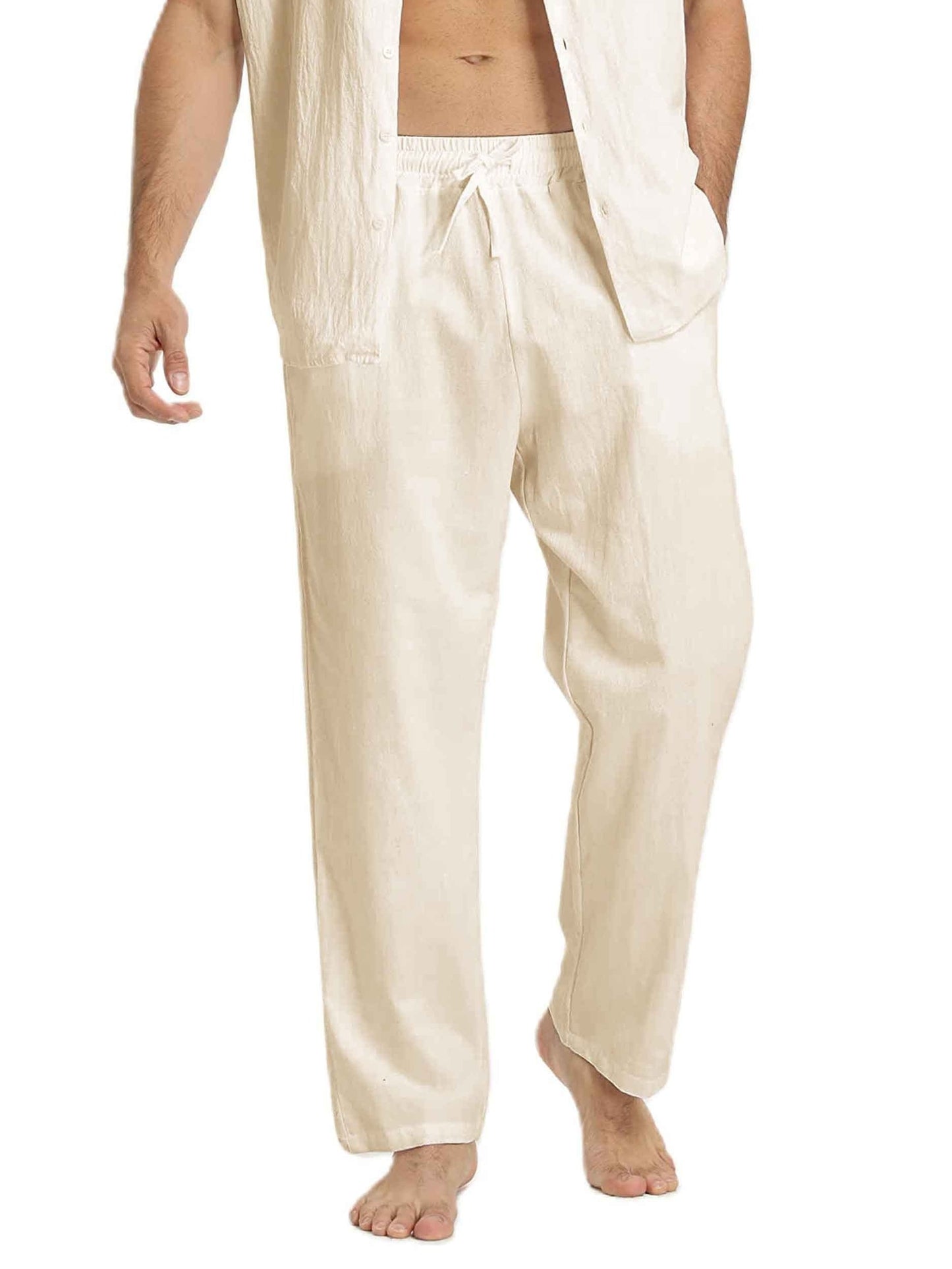 Levoire | Coton Lin Pantalons Homme Pour Une Coupe Décontractée Beige