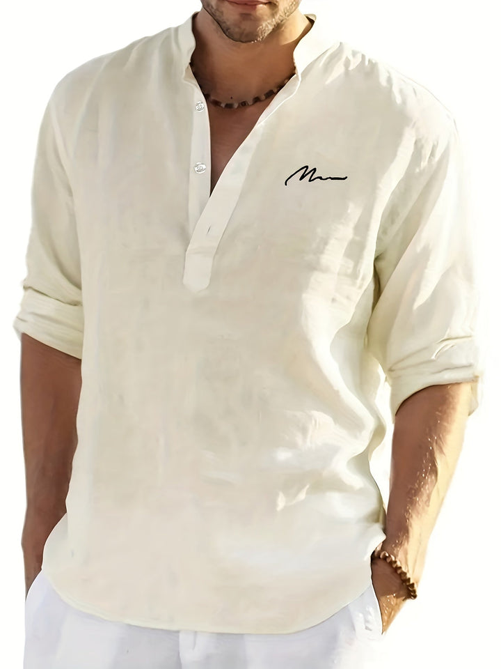 Levoire | Retro Pellavasekoite Henley-Shirt À Manches Longues Abricot