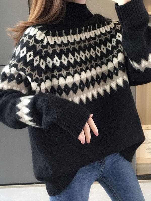 Levoire | Pull Géométrique Bleu À Manches Longues
