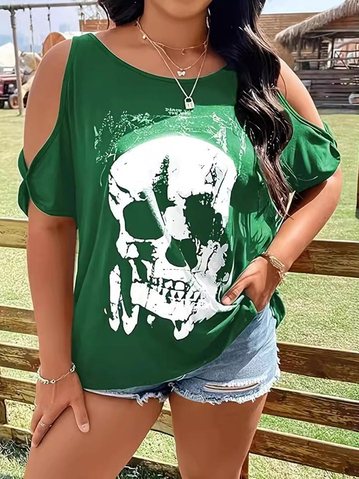 Levoire | Grande Taille Lurekantsmønster Col Rond Épaules Nues T-shirt Vert