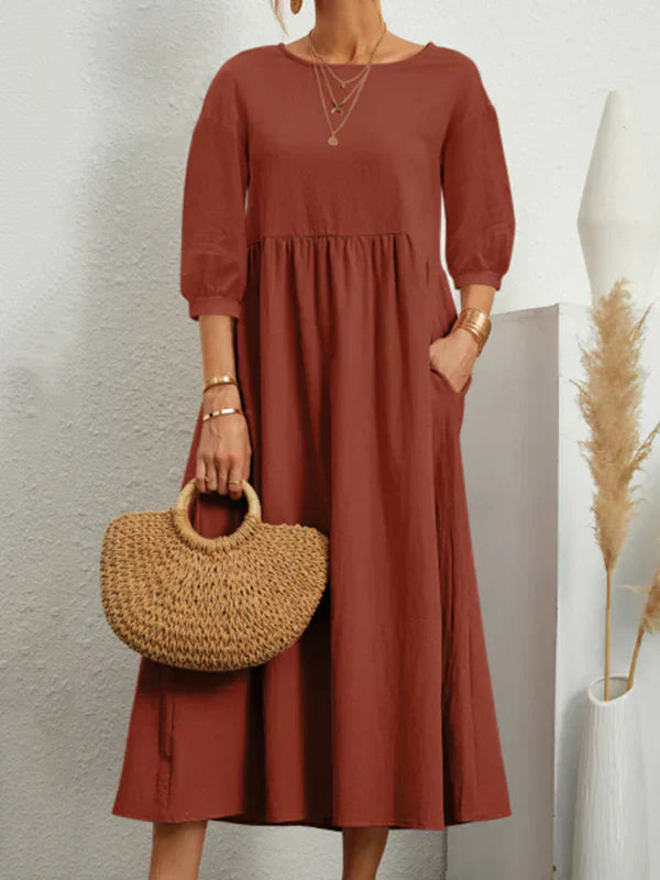Levoire | Robe D'Été À Manches Ballons Brun rouge