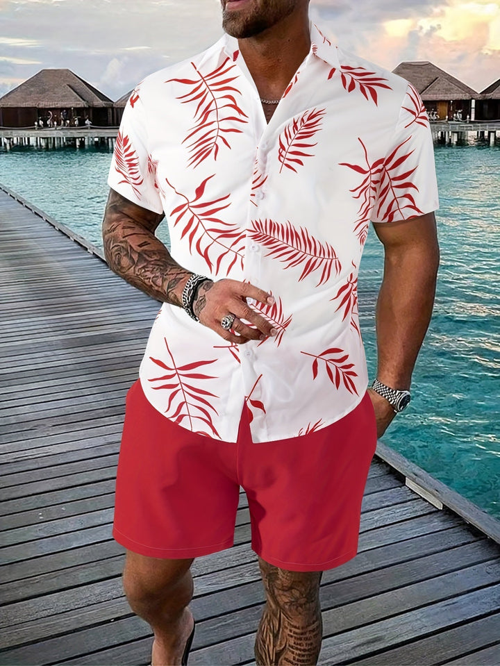 Levoire | Chemise Et Short Ensemble D'Été Pour Hommes Rot