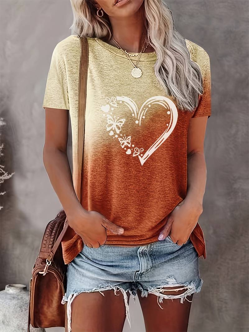 Levoire | T-Shirt Avec Impression De Cœur De Papillon Et Col Rond Jaune argile