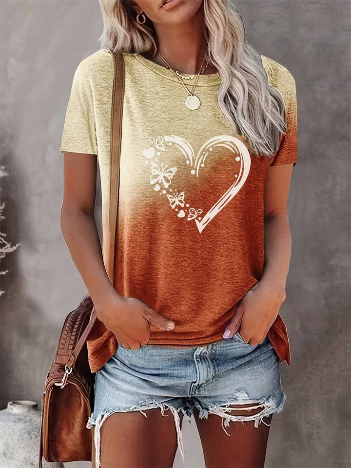 Levoire | T-Shirt Avec Impression De Cœur De Papillon Et Col Rond Jaune argile