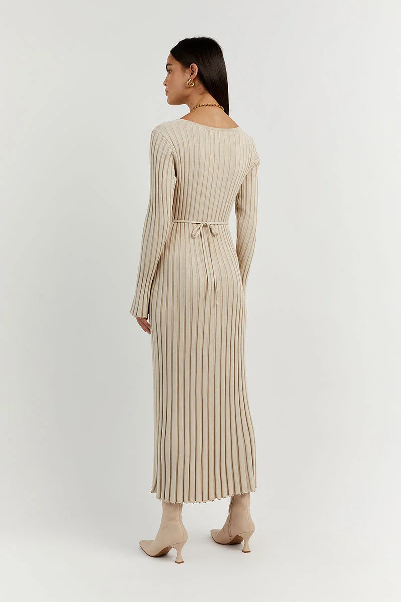 Levoire | Robe Midi Tricot Avec Décolleté En V Et Manches