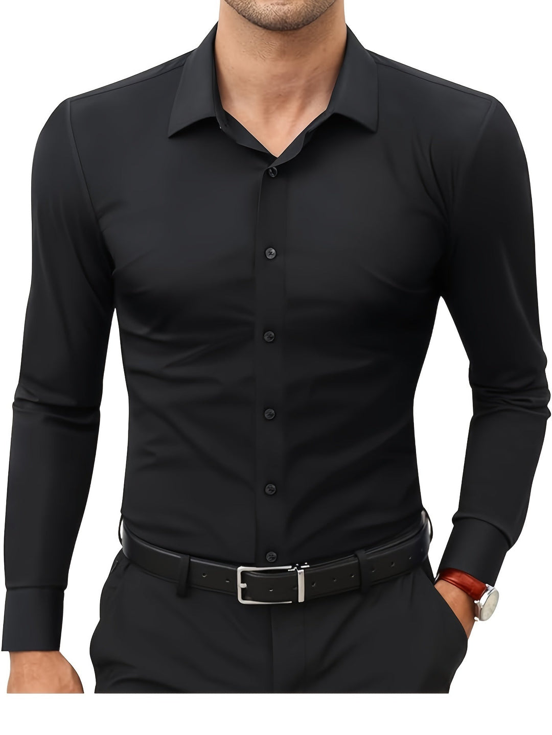 Levoire | Slim Fit Stretch Chemise Homme Boutonnée Noir