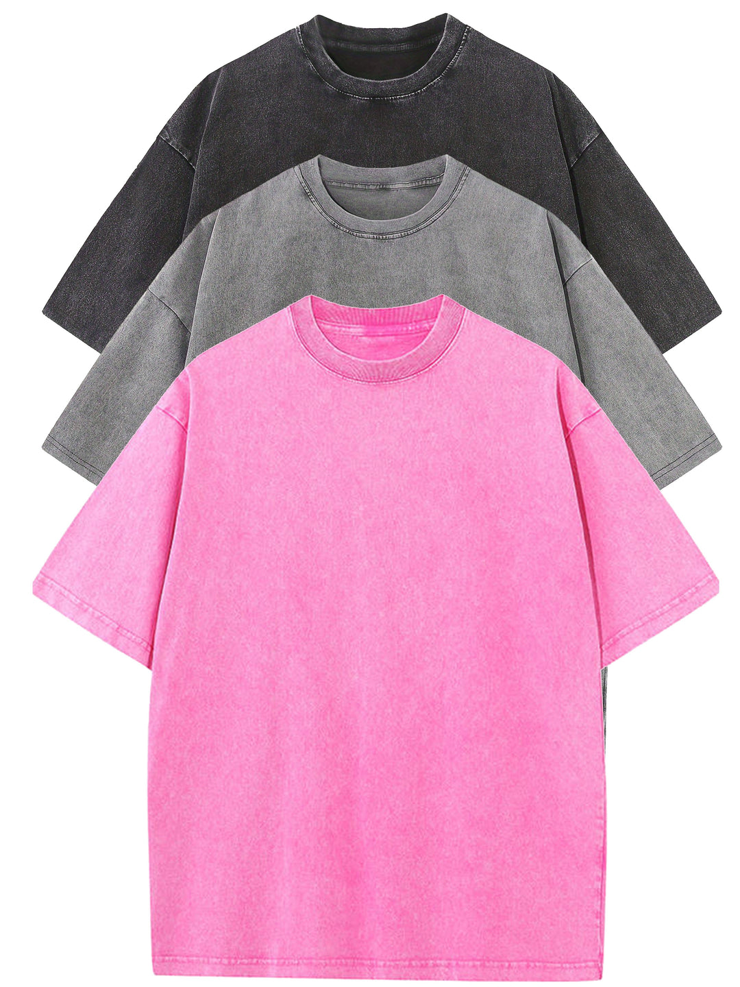 Levoire | 3 Pcs T-Shirts En Coton Détachables Noir+gris+rose pâle