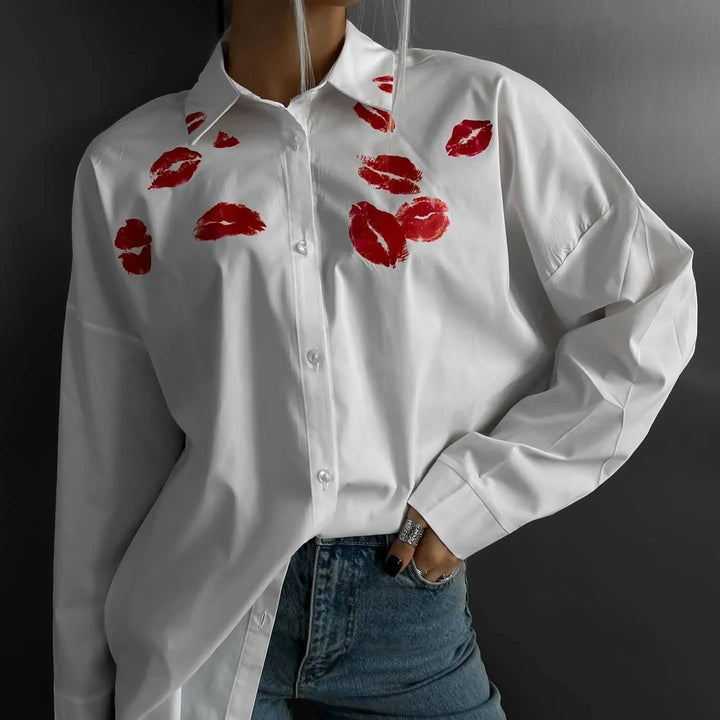 Levoire | Chemise blanche avec des lèvres rouges LS3722 Blanc