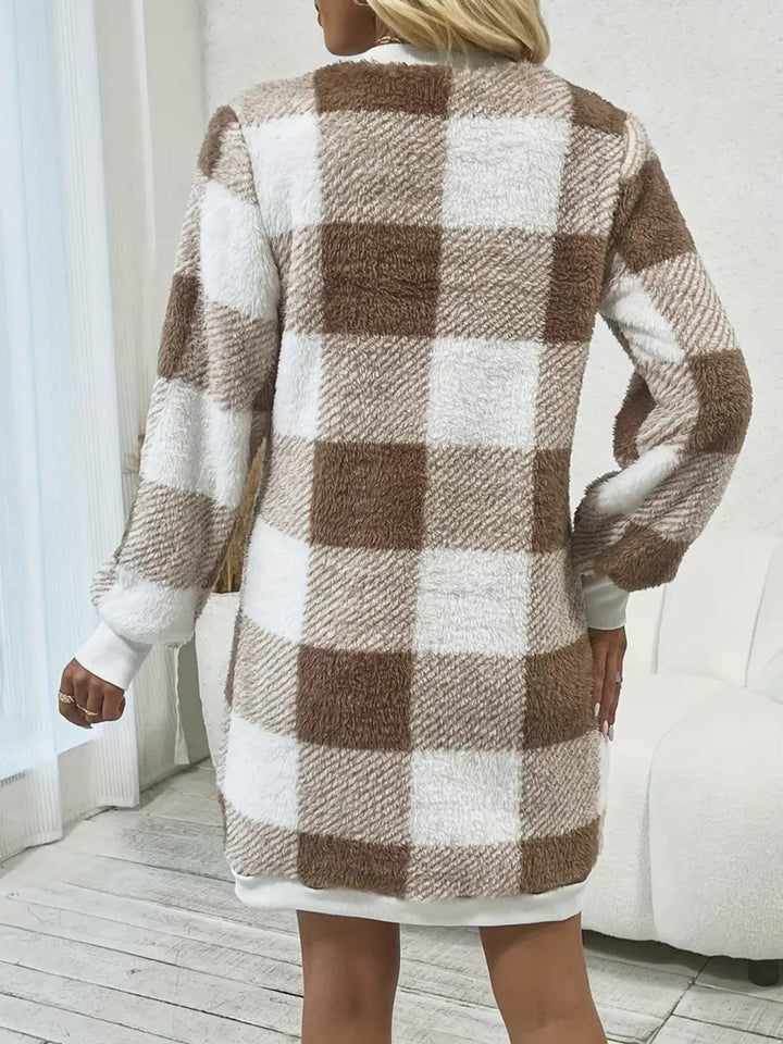 Levoire | Rento Robe Ouverte À Carreaux V Neck Avec Manches Longues